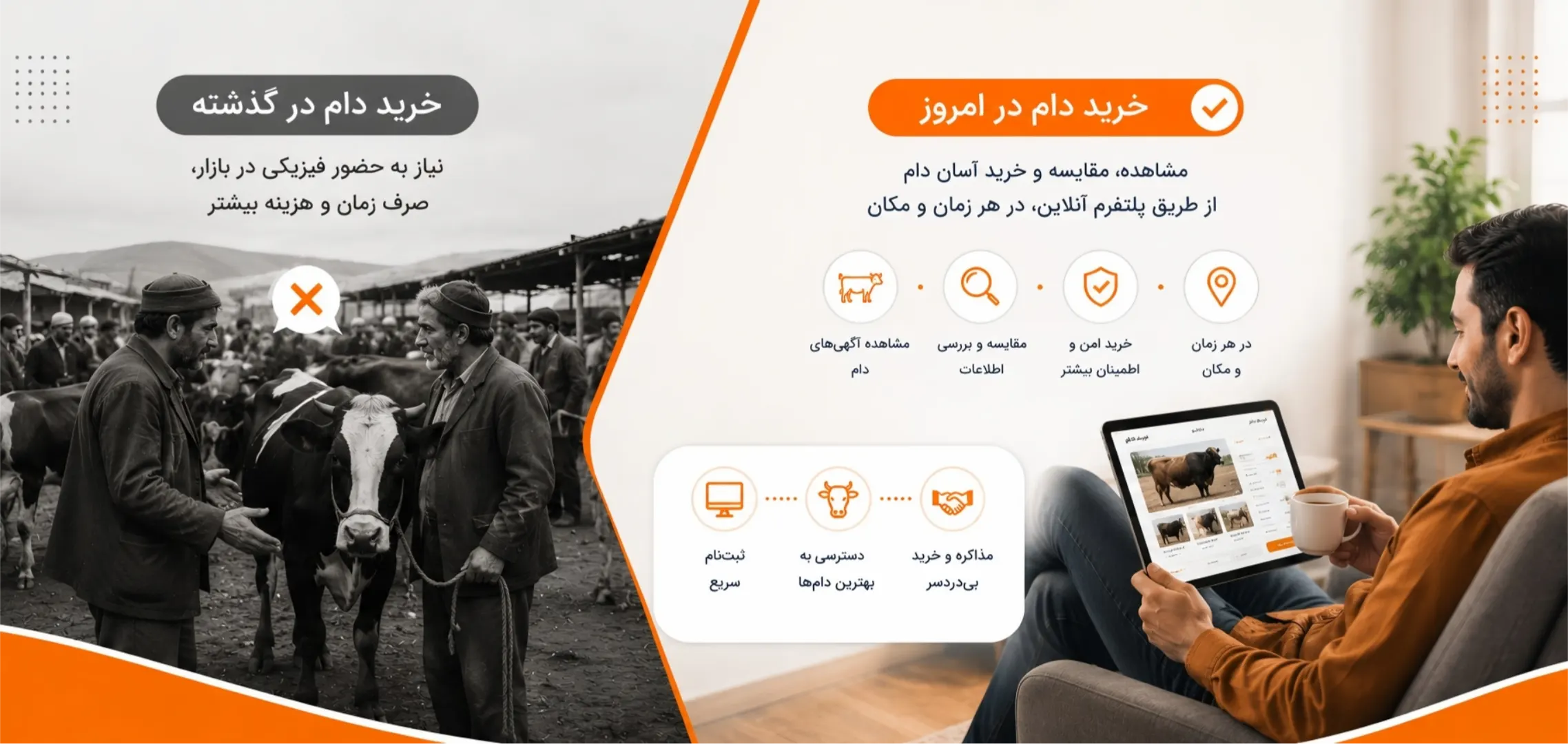 دام لینک چیست؟ چه مشکلی از دامداران حل میکند؟ 3 مقایسه خرید سنتی و مدرن دام؛ مزایای خرید آنلاین دام در پلتفرم دام لینک به جای حضور فیزیکی در بازار